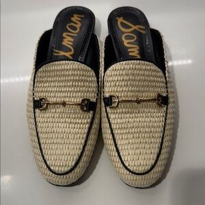 Sam Edelman Woven Cream Loafers with Gold Accent